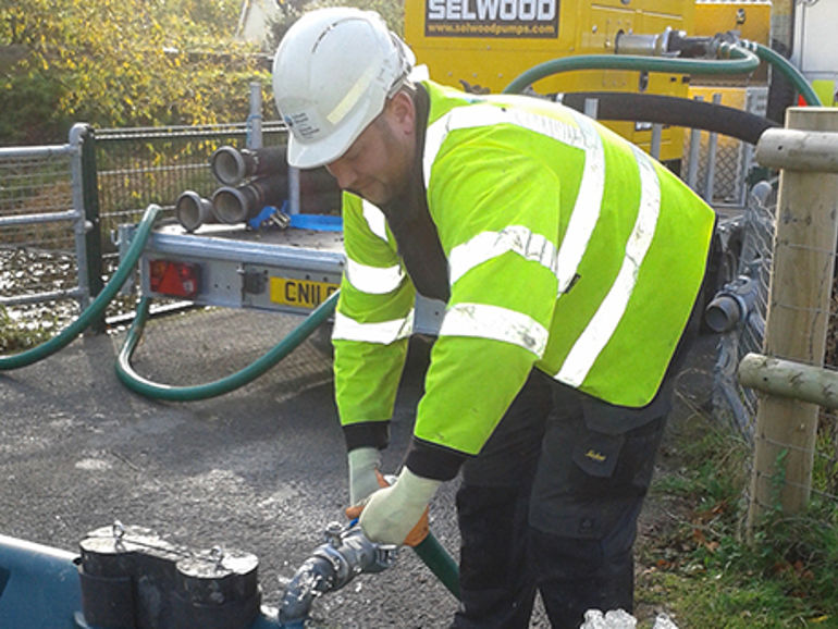 st asaph temporary flood defences being installed