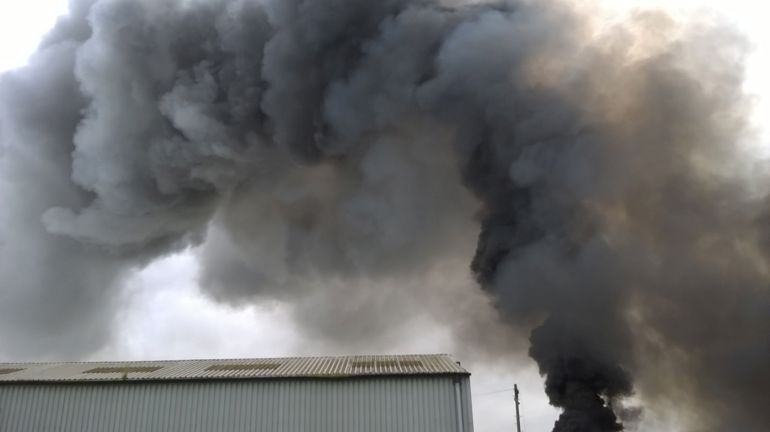 Smoke coming from the recycling plant fire on the Llandow Trading Estate