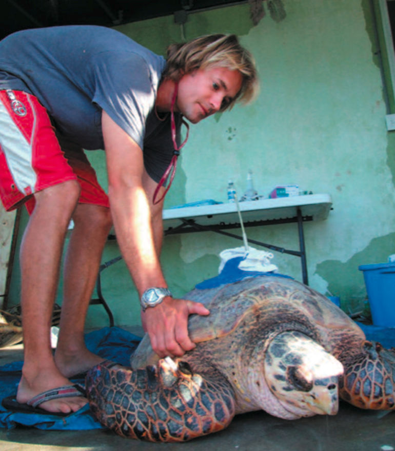 Tom with a sea turtle