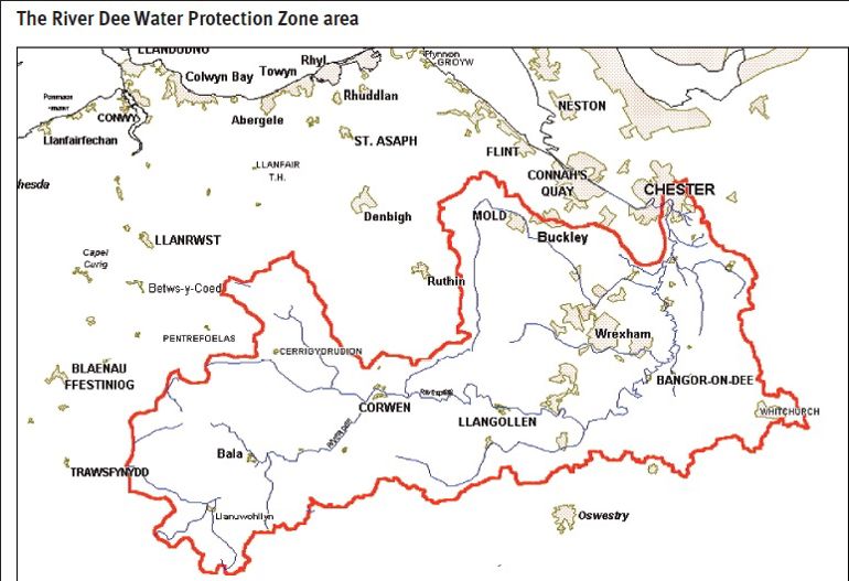 Map of the river Dee water protection zone area