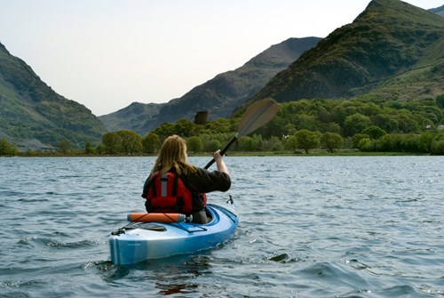 Woman on kayak on Llyn Padarn