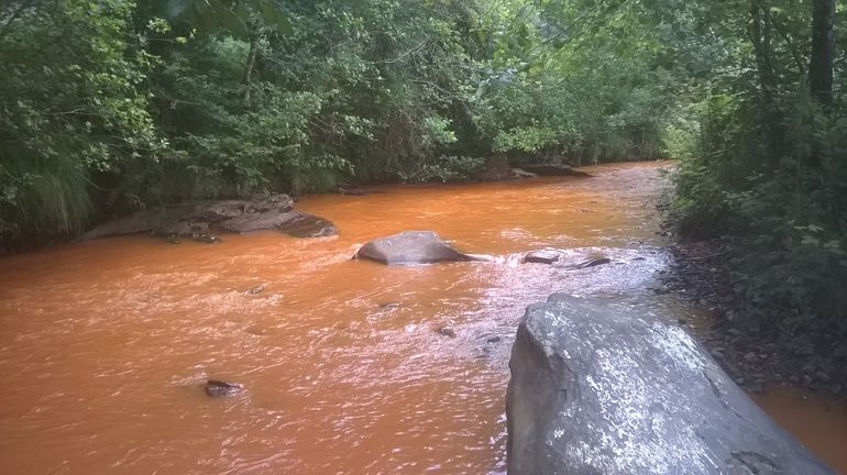 Polluted river on the Afon Pelenna and Afon Afan