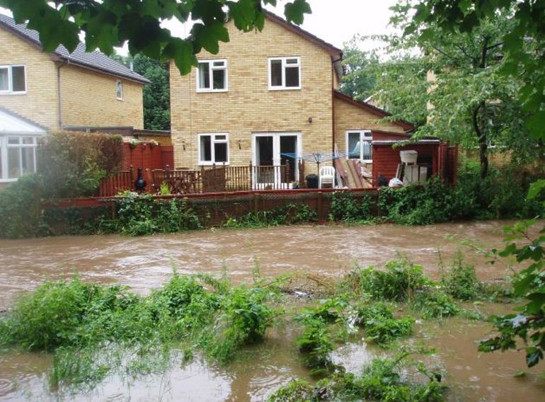 River burst its bank behind properties in Dinas Powys, 2007