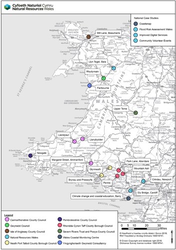 Map of Wales showing projects and case studies delivered in this reporting period.